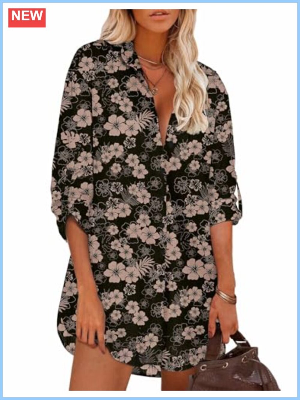 Womens Button Down Shirt Long Sleeve Cuffed Blouse Loose Fit High Low Hem